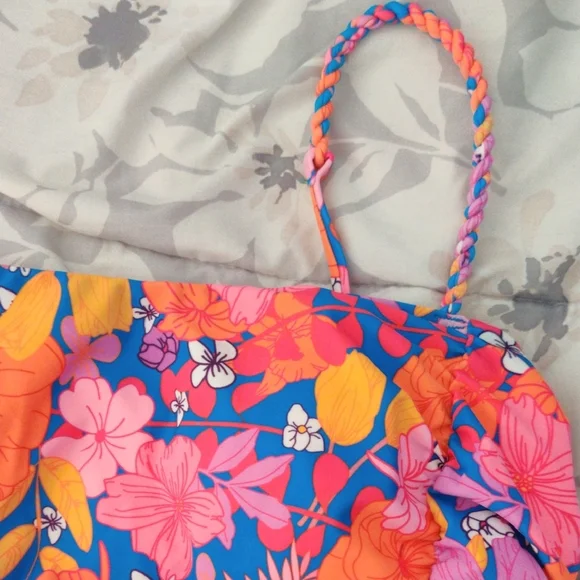 Tropical Floral One-Piece Swimsuit - Pink & Orange - Picture 2 of 6